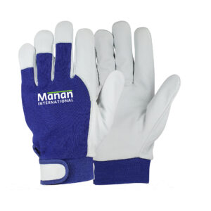 Assembly Gloves / Goatskin Leather Palm Interlock Cotton Back Blue