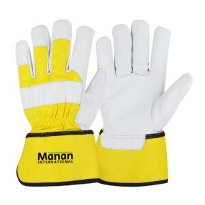 Canadian Gloves / Goatskin Leather Palm Drill cotton Back Rubberized Cuff Leather Knuckle Strap