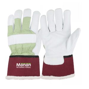Canadian Gloves Winter / Goatskin Leather Palm Drill Cotton Back Rubberized Cuff Pile Lined