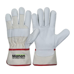 Canadian Gloves / Cow Leather Palm Cotton Back Canvas Cuff Leather Knuckle Strap