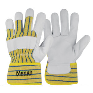 Canadian Gloves / Cowhide Leather Palm Striped Cotton Back Rubberized Cuff Leather Knuckle Strap