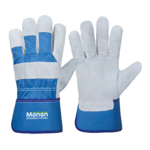 Canadian Gloves / Split Cowhide Leather Palm Drill cotton Back Rubberized Cuff Leather Knuckle Strap