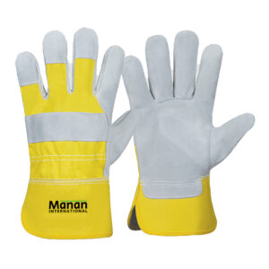 Canadian Gloves / Split Cowhide Leather Palm Drill cotton Back Rubberized Cuff Leather Knuckle Strap