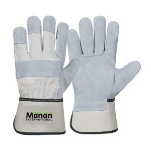 Canadian Gloves / Split Cowhide Leather Palm Drill cotton Back Rubberized Cuff Leather Knuckle Strap