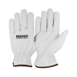 Driver Gloves / Goatskin Leather with Straight Thumb Elastic Back White