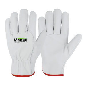 Driver Gloves / Cowhide Grain Leather Wing Thumb Seamless Index Finger With Elastic White