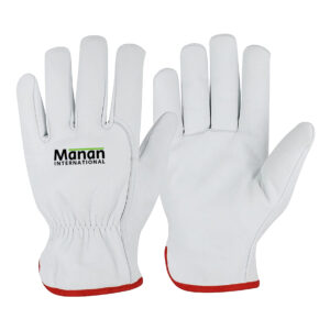 Driver Gloves / Buffalo Grain Leather Wing Thumb Seamless Index Finger With Elastic White