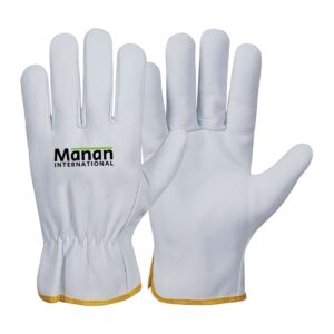 Driver Gloves / Cowhide Grain Leather Wing Thumb With Elastic White