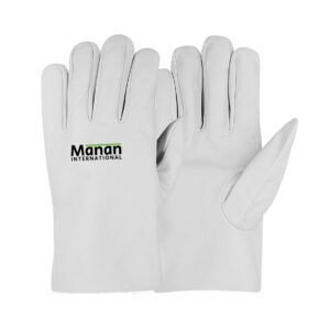 Driver Gloves / Goatskin Leather with Round Thumb Elastic Back White