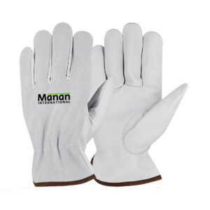 Driver Gloves / Goatskin Leather with Keystone Thumb Cow split back Elastic Back White