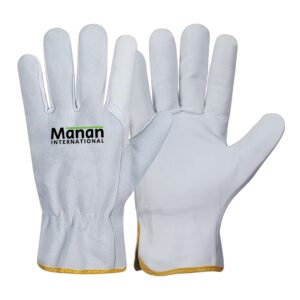 Driver Gloves / Cowhide Grain Leather Wing Thumb Cow Spilt Back With Elastic White