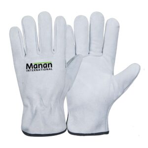 Driver Gloves / Cow Spilt Leather Wing Thumb With Elastic Back White