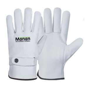 Driver Gloves / Goatskin Leather with Wing Thumb Elastic Back White