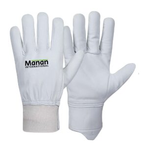 Driver Gloves / Cowhide Leather Wing Thumb Knitted Wrist With Leather Artery Protector White
