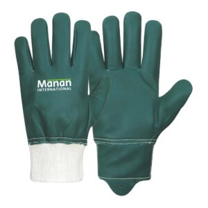 Driver Gloves / Cowhide Leather Wing Thumb Knitted Wrist With Leather Artery Protector Water-Repellent Treatment Green