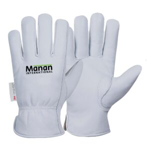 Driver Gloves / Goatskin Leather with Keystone Thumb Elastic Back White 100-gram 3M Thinsulate Insulation and Fleece Lining Winter