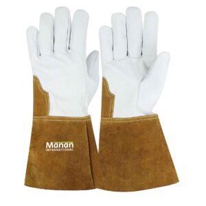 Welding Gloves / Goatskin Leather Straight Thumb Kevlar Stitched includes Reinforcement To Protect Side Of Glove Stiff Cow Split Cuff Brown