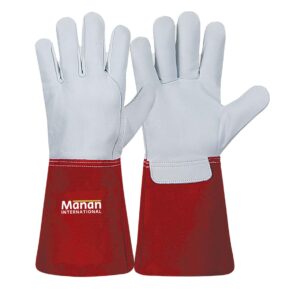 Welding Gloves / Goatskin Leather Wing Thumb Kevlar Stitched Stiff Cow Split Cuff Red