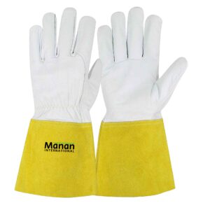 Welding Gloves / Goatskin Leather Wing Thumb Kevlar Stitched Cow Split Cuff Gold