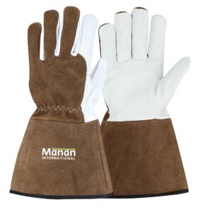 Welding Gloves / Goatskin Leather Cow Split back Wing Thumb Kevlar Stitched Stiff Cow Split Cuff Brown