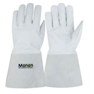 Welding Gloves / Goatskin Leather Round Thumb With Stiff Cow Split Cuff White