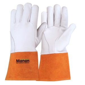 Welding Gloves / Goatskin Leather Straight Thumb Kevlar Stitched includes Reinforcement To Protect Side Of Glove Stiff Cow Split Cuff Orange