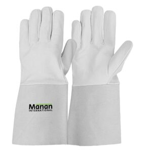 Welding Gloves / Goatskin Leather Wing Thumb With Stiff Cow Split Cuff White