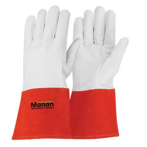 Welding Gloves / Goatskin Leather Straight Thumb Kevlar Stitched Stiff Cow Split Cuff Red