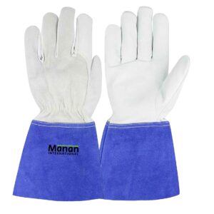 Welding Gloves / Goatskin Leather Cow Split back Wing Thumb Kevlar Stitched Cow Split Cuff Blue