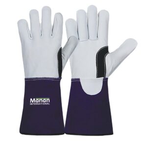 Welding Gloves / Goatskin Leather Wing Thumb Kevlar Stitched Thumb Strap Stiff Cow Split Cuff Black