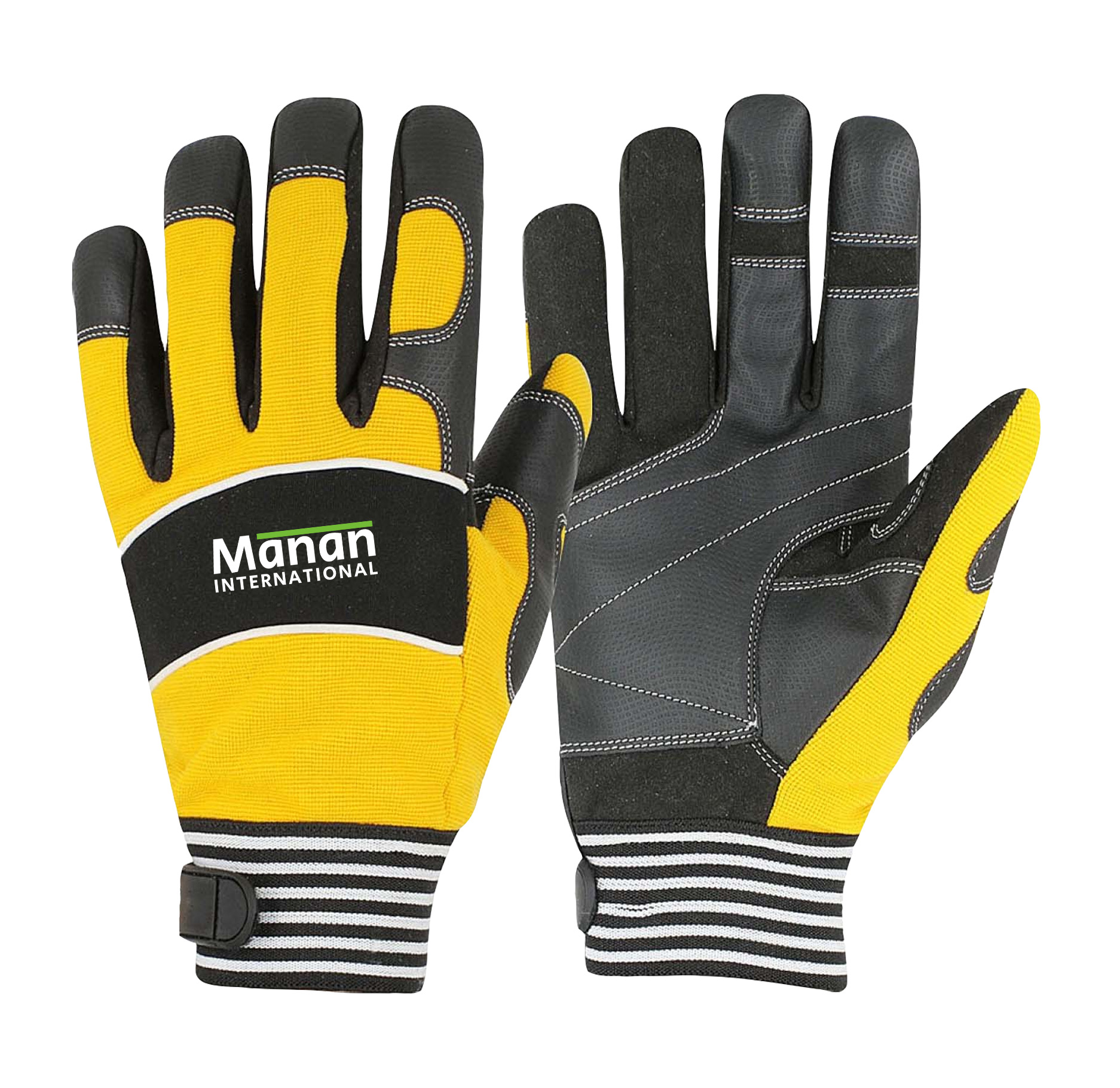 Mechanic Gloves / Synthetic Leather Foam Padding On Palm Wing Thumb Spandex Back With Elastic Cuff With Hook And Loop