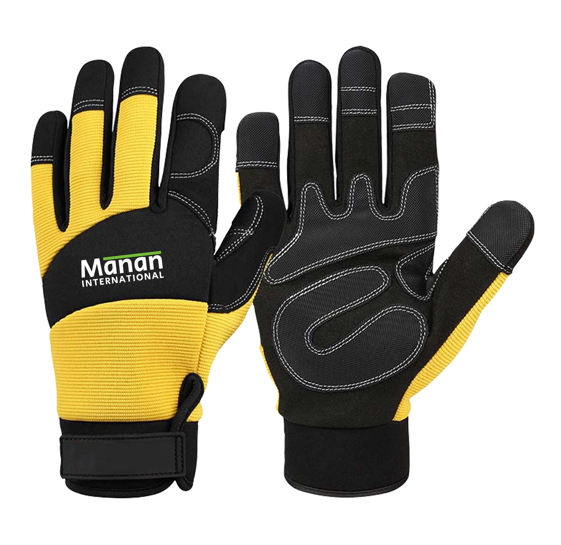 Mechanic Gloves / Synthetic Leather Foam Padded Anti Slip Palm Wing Thumb Spandex Back With Elastic Cuff With Hook And Loop