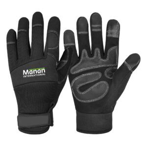 Mechanic Gloves / Synthetic Leather Foam Padded Anti Slip Palm Wing Thumb Spandex Back With Elastic Cuff With Hook And Loop Black