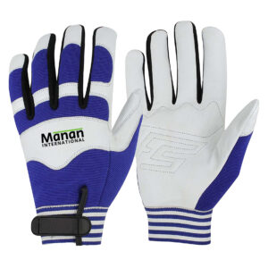 Mechanic Gloves / Goatskin Leather Foam Padding On Palm Wing Thumb Spandex Back With Elastic Cuff With Hook And Loop