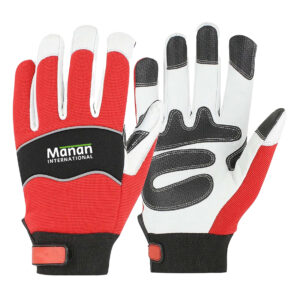 Mechanic Gloves / Goatskin Leather Foam Padded Anti Slip Palm Wing Thumb Spandex Back With Elastic Cuff With Hook And Loop