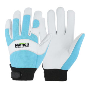 Mechanic Gloves / Goatskin Leather Wing Thumb Spandex Back With Elastic Cuff With Hook And Loop