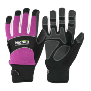 Mechanic Gloves / Synthetic Leather Foam Padded Anti Slip Palm Wing Thumb Spandex Back With Elastic Cuff With Hook And Loop Magenta