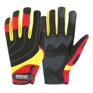Mechanic Gloves / Synthetic Leather Foam Padded Anti Slip Palm Wing Thumb Spandex Back With Elastic Cuff With Hook And Loop Multicolour