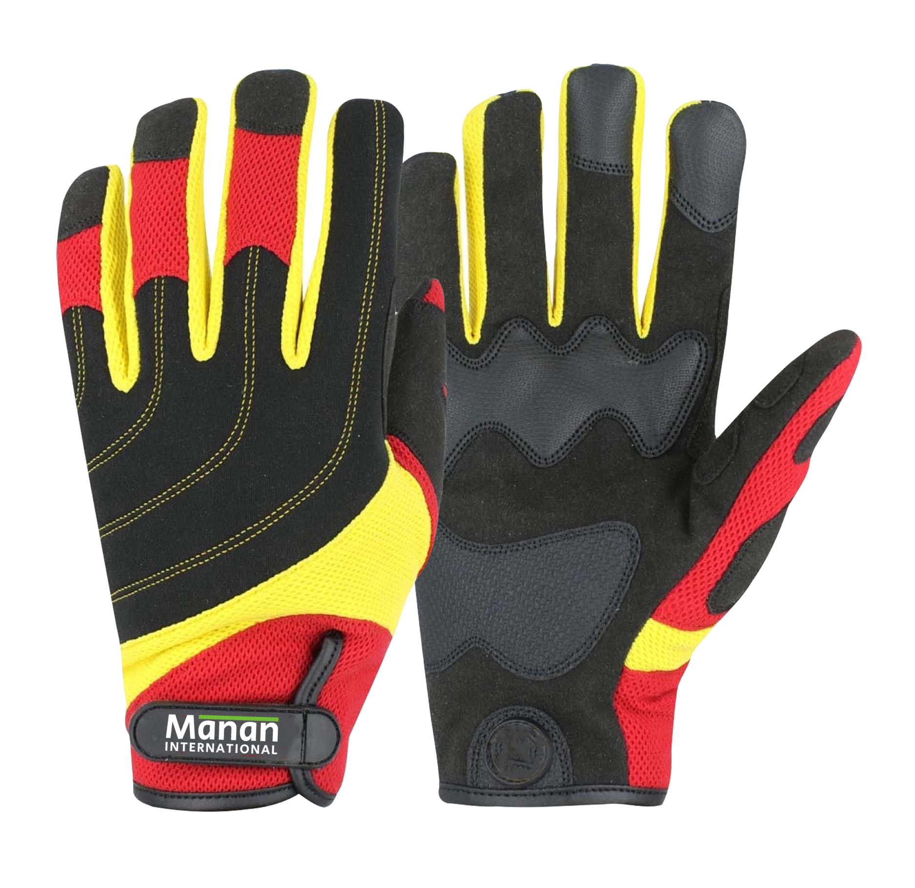 Mechanic Gloves / Synthetic Leather Foam Padded Anti Slip Palm Wing Thumb Spandex Back With Elastic Cuff With Hook And Loop Multicolour