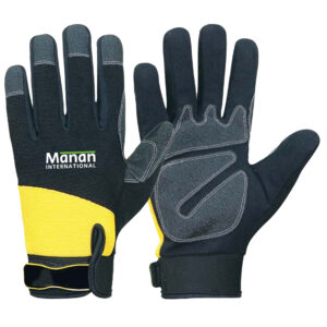 Mechanic Gloves / Synthetic Leather Foam Padded Anti Slip Palm Wing Thumb Spandex Back With Elastic Cuff With Hook And Loop Multicolour