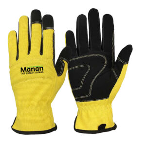 Mechanic Gloves / Synthetic Leather Foam Padded Anti Slip Palm Wing Thumb Spandex Back Yellow