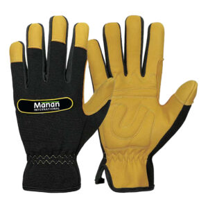 Mechanic Gloves / Goatskin Leather Foam Padded Anti Slip Palm Wing Thumb Spandex Back Golden
