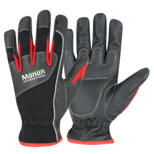 Mechanic Gloves / Synthetic Leather SARINO Foam Padding On Palm Wing Thumb Spandex Back With Shirred Elastic