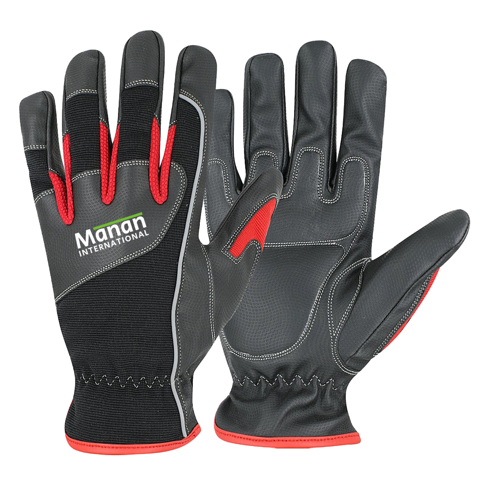 Mechanic Gloves / Synthetic Leather SARINO Foam Padding On Palm Wing Thumb Spandex Back With Shirred Elastic