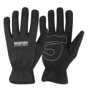 Mechanic Gloves / Synthetic Leather Foam Padded Anti Slip Palm Wing Thumb Mesh Back Black