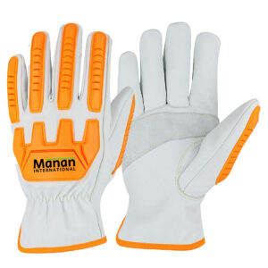 Impact Gloves / Goatskin Leather With Reinforced Palm Keystone Thumb Shirred Elastic Hi-Viz TPR Guard Back
