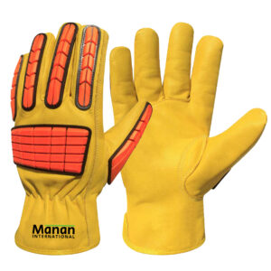Impact Gloves / Goatskin Leather With Keystone Thumb Shirred Elastic Hi-Viz TPR Guard Back lined with DuPont Kevlar fiberGold