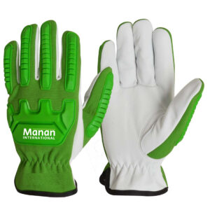 Impact Gloves / Goatskin Leather With Reinforced Palm Keystone Thumb Shirred Elastic Hi-Viz TPR Guard Back